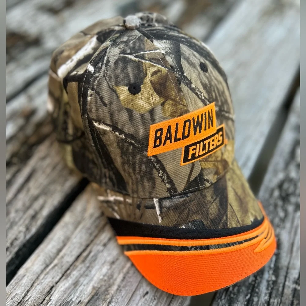 New Baldwin Filters Camouflage & Orange Adjustable Baseball Hat Cap